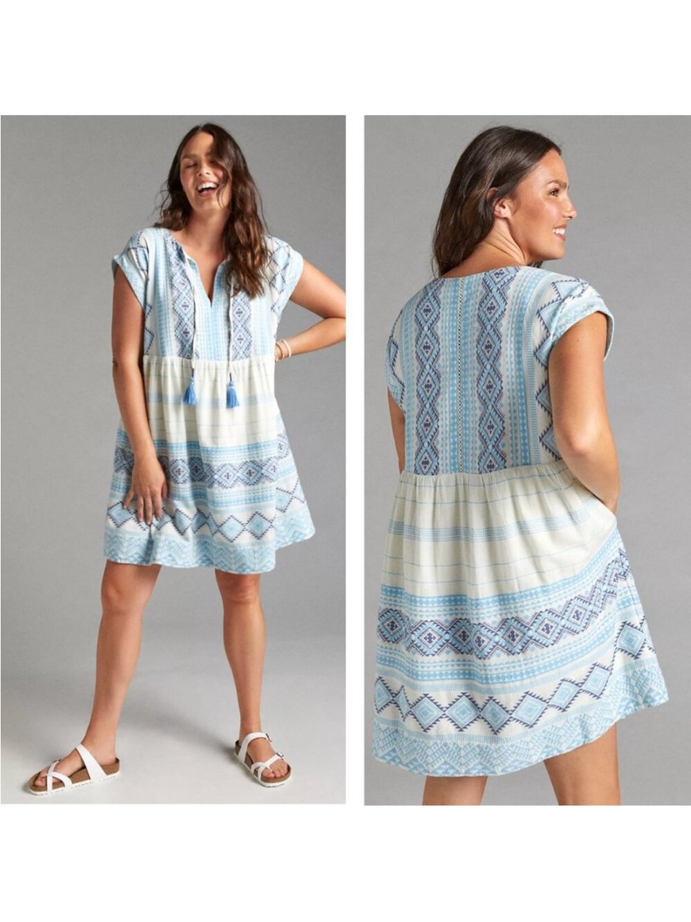 Anthropologie Jacquard Tunic Dress Sz L blue